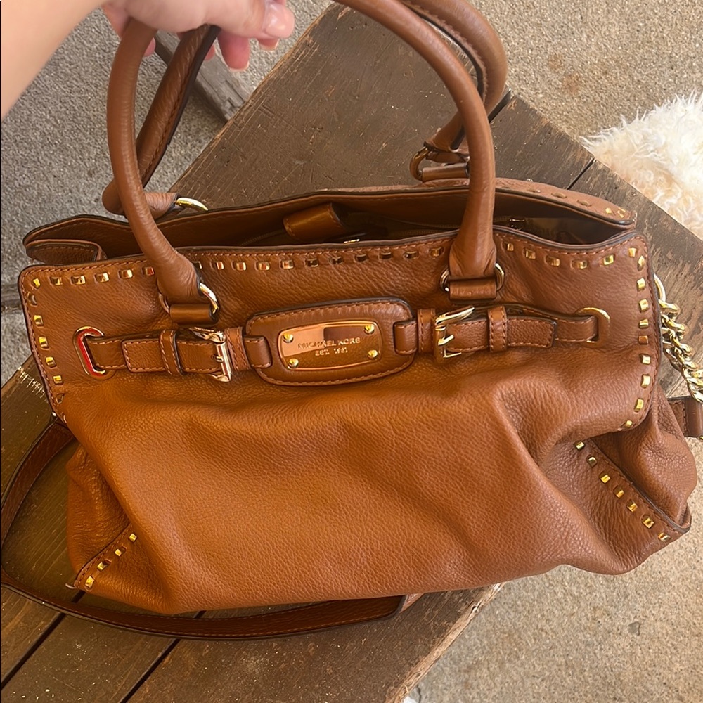 Michael Kors Brown Leather Satchel with Gold Hardware